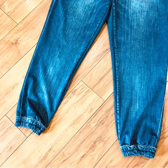 Lucy blue denim seersucker style banded bottoms pants skinny small lounge - Picture 6 of 8